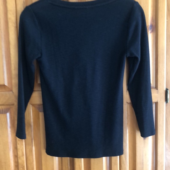 Anthropologie 3/4 sleeve thin rib black top w/ stretch - Picture 5 of 7